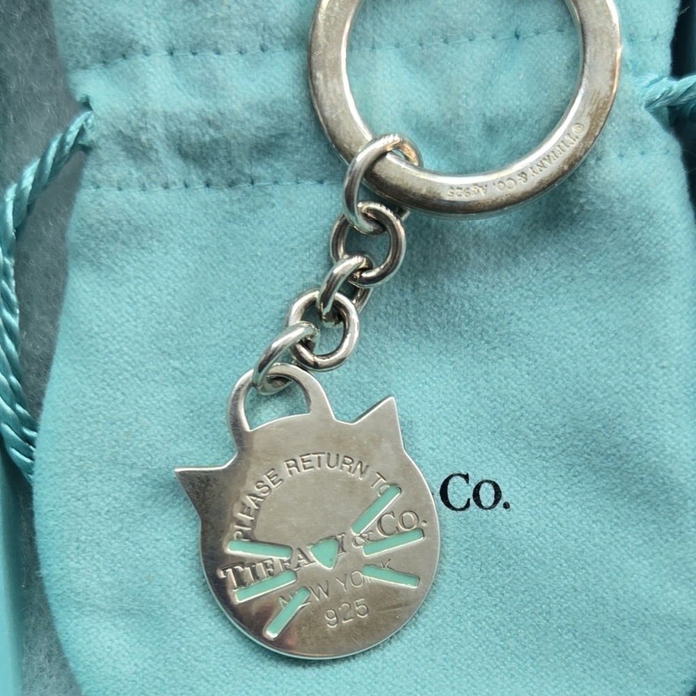 Tiffany & Co. Silver Cat Tag Keychain